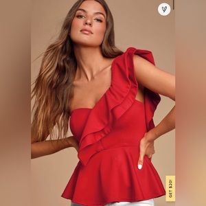 Lulu’s peplum one shoulder blouse
